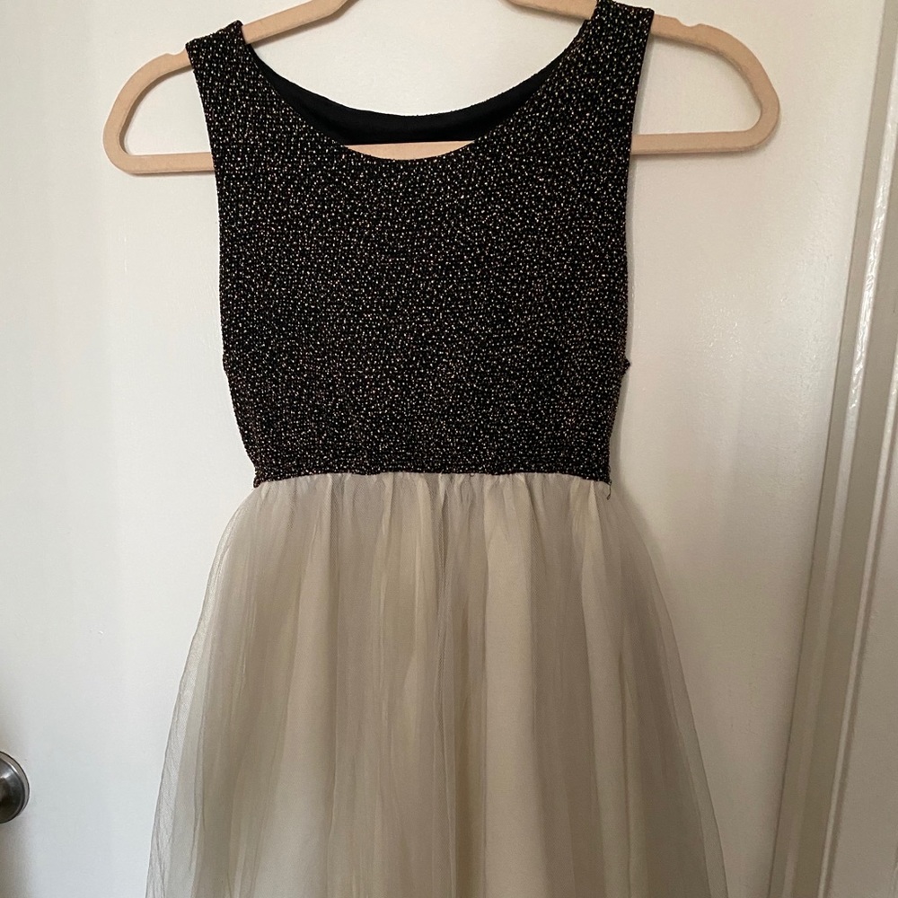 White, Black & Gold Dress